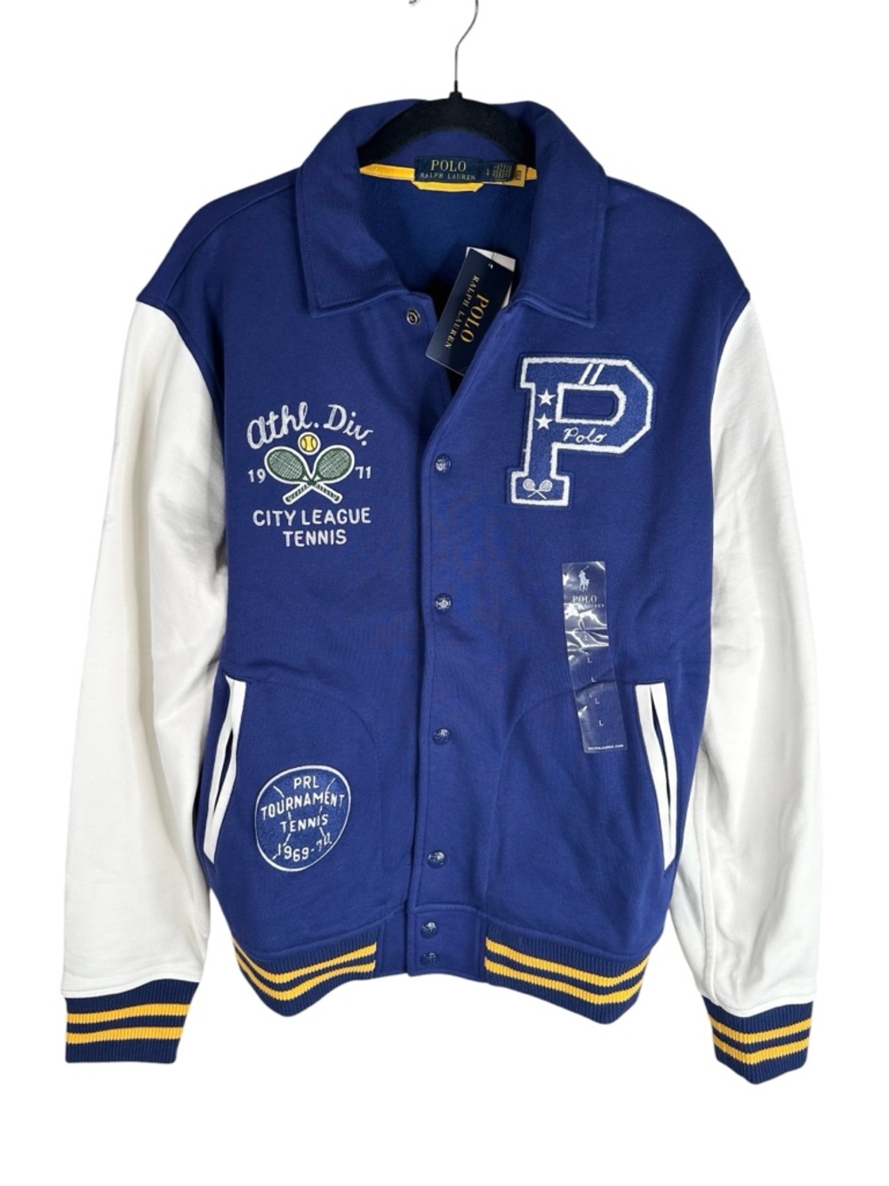 Polo Ralph Lauren Men's City League Tennis Blue Button Down Varsity Jacket